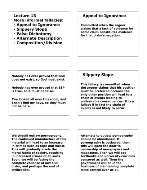 Lecture 13 More Informal Fallacies Appeal To Ignorance