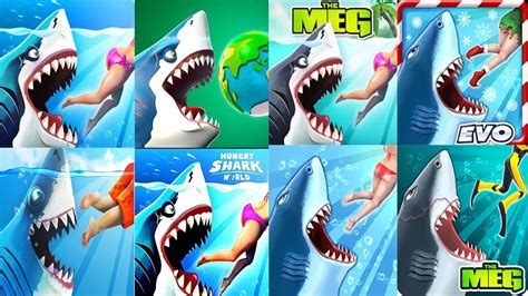 Hungry Shark World Vs Hungry Shark Evolution All Sharks And Skins Unlocked 2020 Youtube