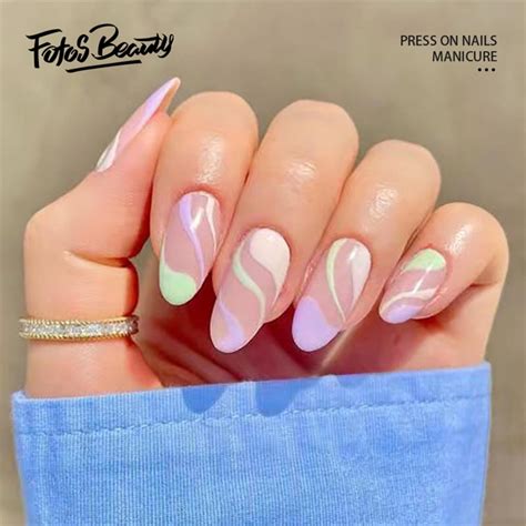 Fofosbeauty Pcs Almond Fake Nails Medium Press On French Tip Nails