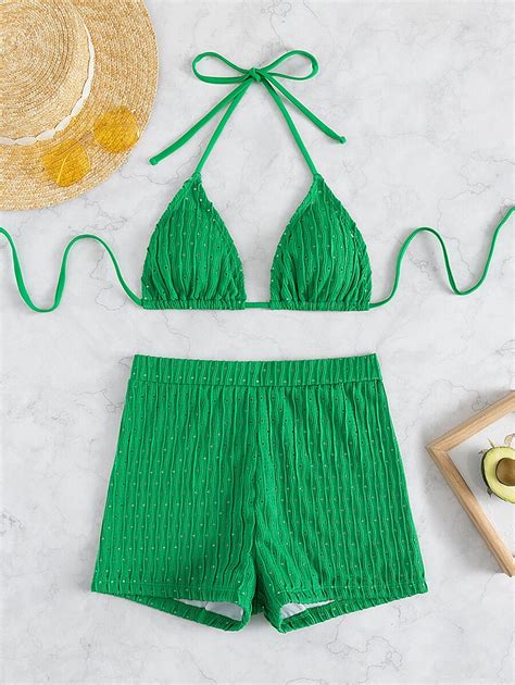 SHEIN Swim Bikini de verano halter con ojales bordados y cordón a la