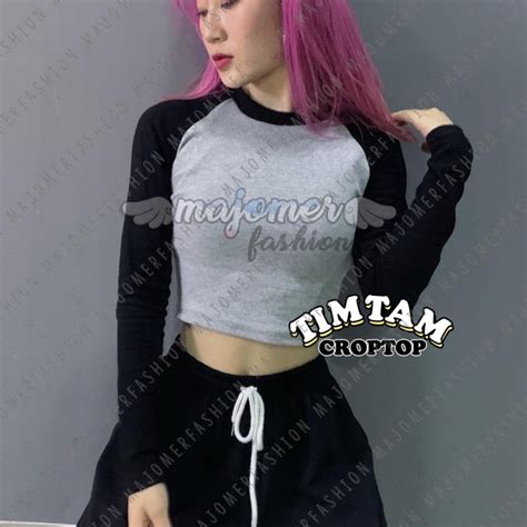 Jual Majomer Tim Tam Crop Top Lengan Panjang Kaos Crop Rib Premium