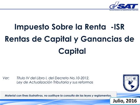 Impuesto Sobre La Renta Isr Rentas De Capital Y Ganancias De