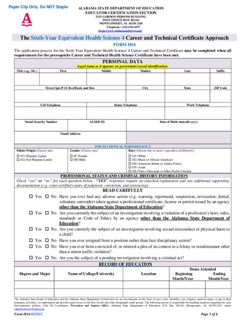 Fillable Online Form Hs Sixth Year Equivalent Health Science Form