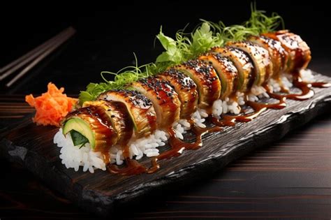 Grilled Eel Sushi Roll Seafood Eel Picture Photography Premium Ai