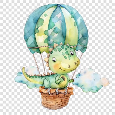 Premium PSD Dinosaur In A Hot Air Balloon Nuresery Watercolor