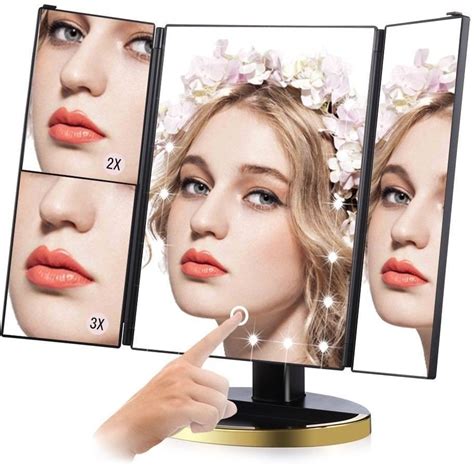 Tri Fold Lighted Vanity Makeup Mirror With 22 Led Lights Touch Screen