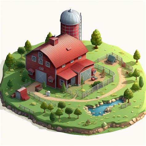 Premium AI Image | a cartoon drawing of a farm with a farm and a farm house