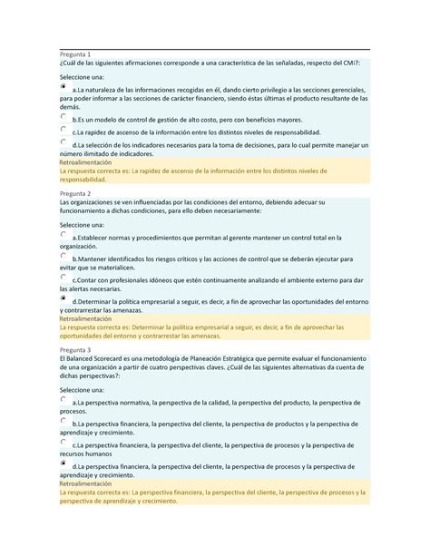 Examen Control DE LA Gestion Pregunta 1 Cuál de las siguientes