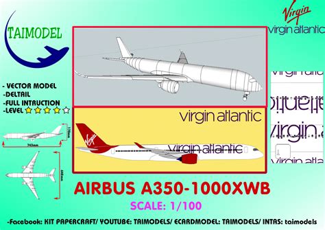 1100 Airbus A350 1000xwb Virgin Atlantic Paper Model Ecardmodels