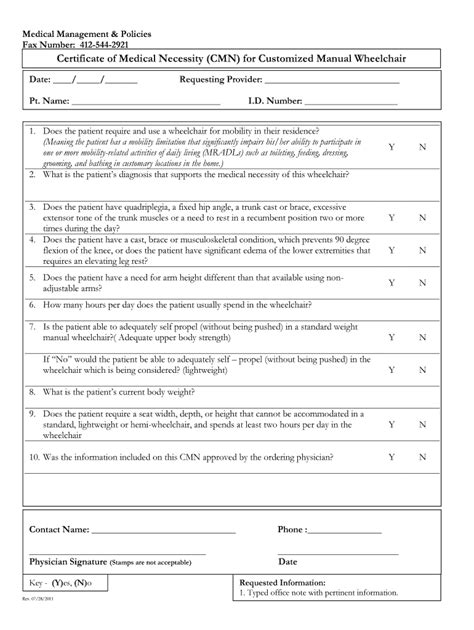 Fillable Online Certificate Of Medical Necessity Cmn For Customized Manual Wheelchair Fax