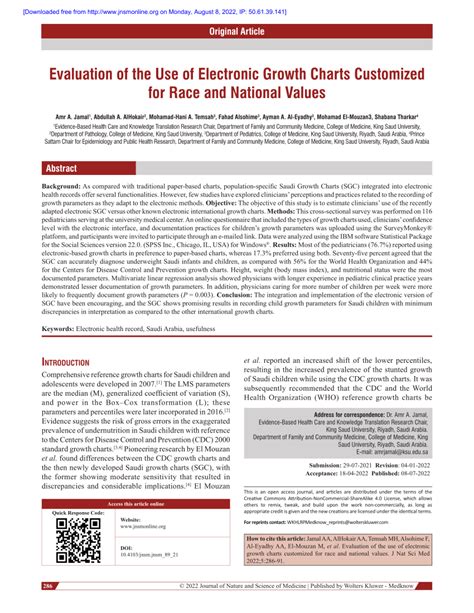 PDF Evaluation Of The Use Of Electronic Growth Charts Customized For