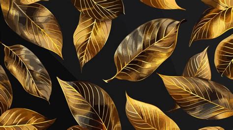 Elegant Golden Leaves On Dark Background Vector Illustration Premium