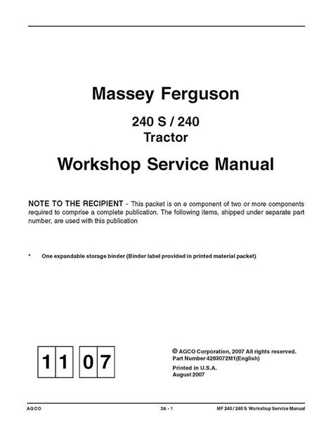 Massey Ferguson 240 240 S Tractor Workshop Service Manual