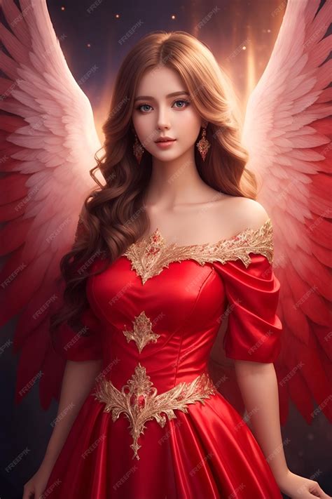 Premium Photo A Beautiful Angel In Red Dress