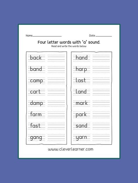 Free Four Letter Read And Write Worksheets For Preschools Preschool