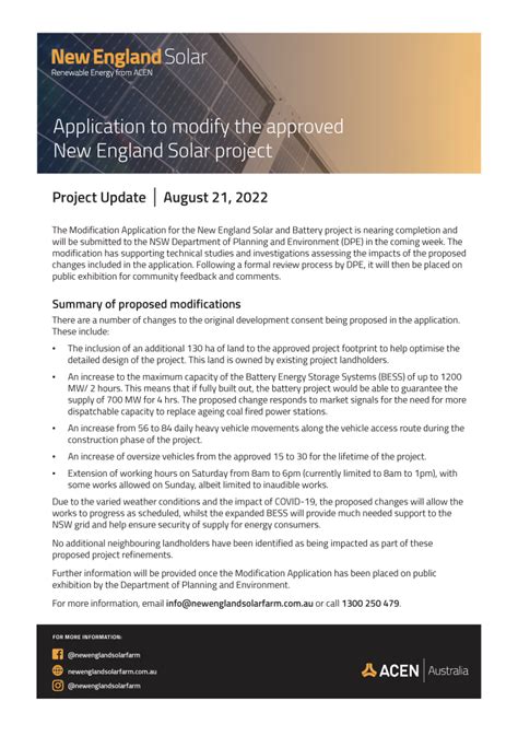 Application To Modify The Approved New England Solar Project ACEN