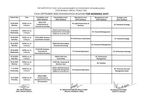 Fill Up Notice Routine For CMA September 2023 Examination Welcome