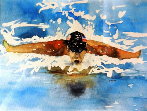 Original Watercolor Painting Olympic Swimmer