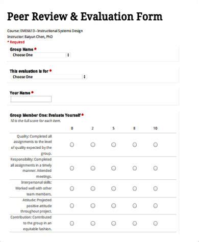 FREE 9 Sample Peer Evaluation Forms In MS Word PDF