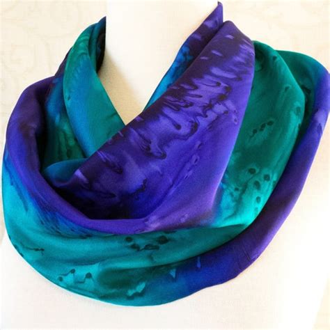 Silk Scarf Hand Painted In Amethyst And Emerald Etsy