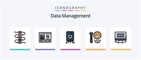 Data Management Line Filled 5 Icon Pack Including Video Computer