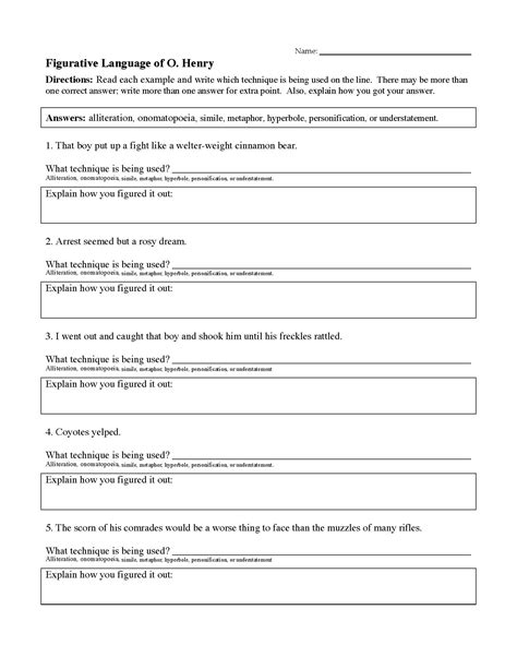 Figurative Language Worksheet 2 Answer Language Worksheets