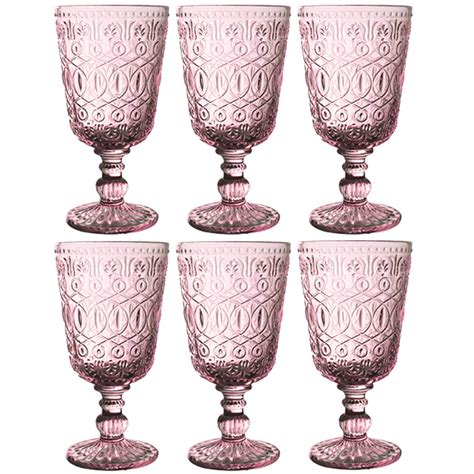 Taganov Coloured Glass Goblet Set Of 6 Vintage Drinking Glasses 10 Ounce Red Wine Glass New Year