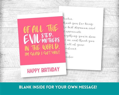 Evil Stepmother Birthday Card Step Mom Birthday Card Stepmom Birthday