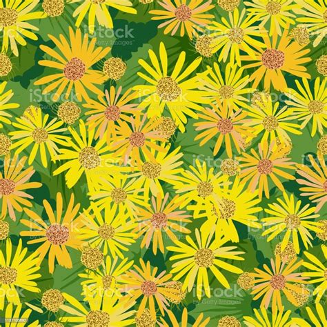 Floral Seamless Texture Flowers And Leaves On A Dark Background Stock