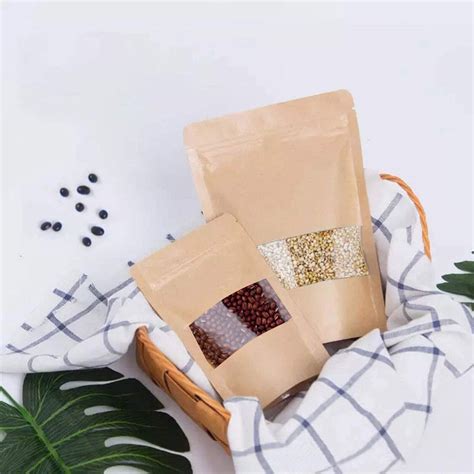 Kraft Paper Stand Up Doy Pouch With Zip Lock Food Grade Bags Window