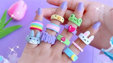 Diy Kawaii Clay Ring Set Handmade Ring Set How To Make Clay Ring