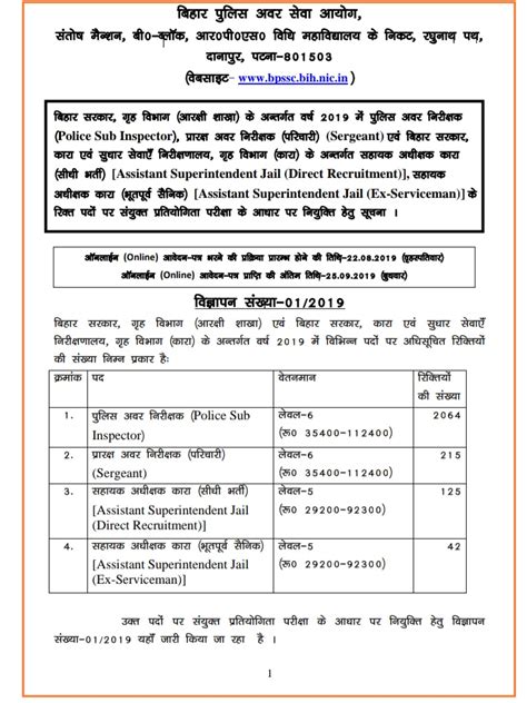 Bihar Police Sub Inspector Recruitment 2019 2440 Post All India Job