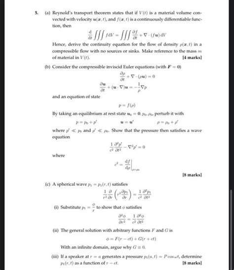 Solved (a) Reynold's transport theorem states that if V(t) | Chegg.com 