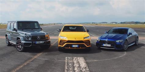 Drag Race Mercedes Amg G 63 Vs Lamborghini Urus Vs Mercedes Amg Gt 63 S 4 Door Coupe Video