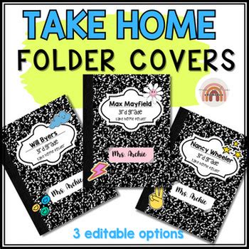 Notebook Take Home Folder Cover Homework Folder Editable Tpt