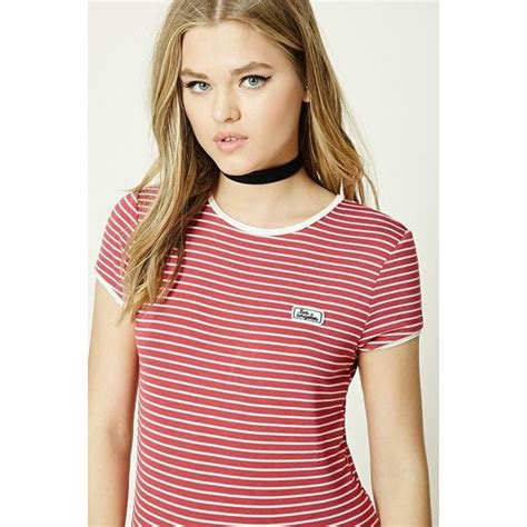 Forever Los Angeles Stripe Ringer Tee Liked On Polyvore