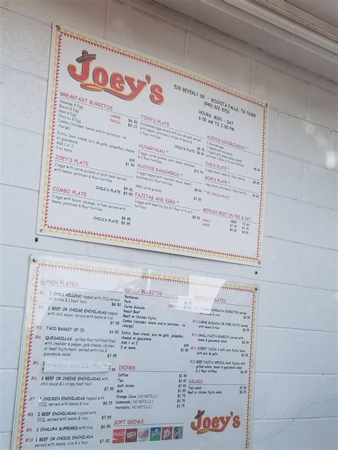 Menu At Joeys Restaurant Wichita Falls 528 Beverly Dr