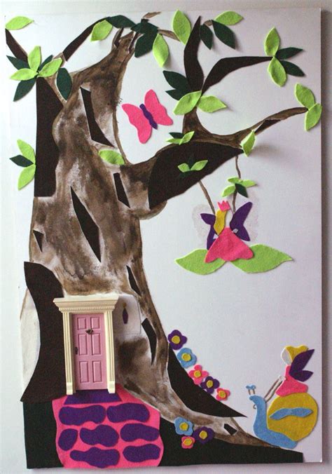 Fairy Garden wall mural, made from felt and paint. Features a fairy ...