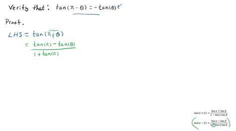 SOLVED:Establish each identity. tan(π-θ)=-tanθ