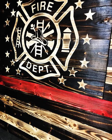 Thin Red Line Wood Flag Thin Red Line Firefighter Maltese Etsy