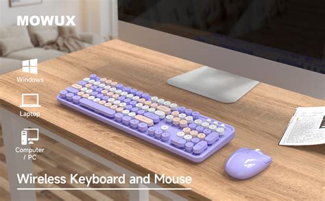 Wireless Keyboard And Mouse Combo Mowux Colorful Computer Full Size 24g Plug And