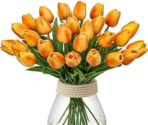 Amazon de 24 pcs Künstliche Blumen Tulpen Decor Kunstblumen sehr echt