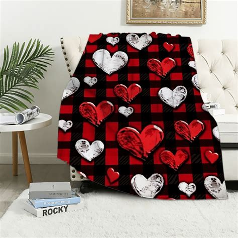 Canflashion Valentines Day Throw Blanket Red Black Buffalo Paid Throw