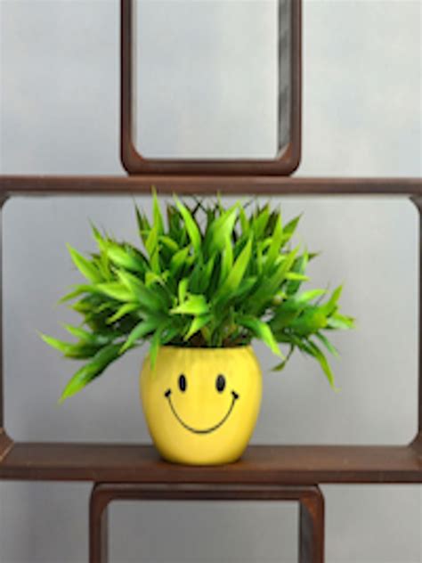 Buy Fancy Mart Green Yellow Artificial Bamboo Grass In Smiley Metal