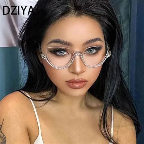 Retro New Half Frame Cat Eye Glasses Frame Female Clear Lens Luxury