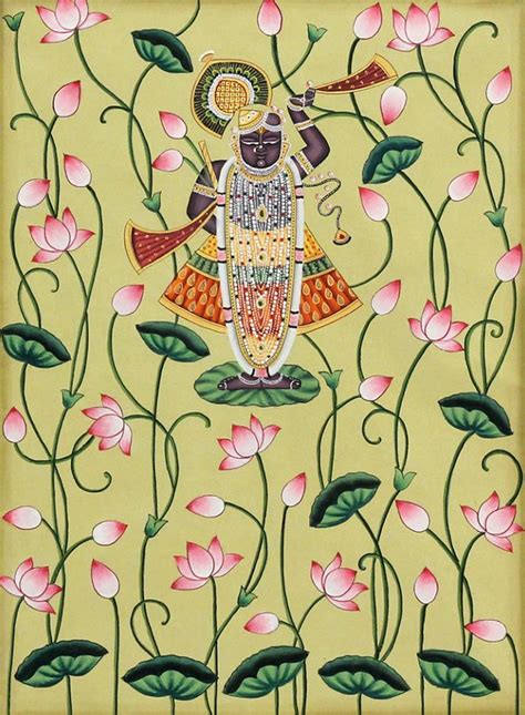 Pichwai Painting Of Shreenathji And Lotus Art For Home Decor