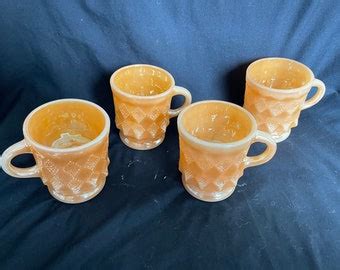 2 Peach Lustre Fire King Vintage Peach Luster Mug Kimberly Pattern