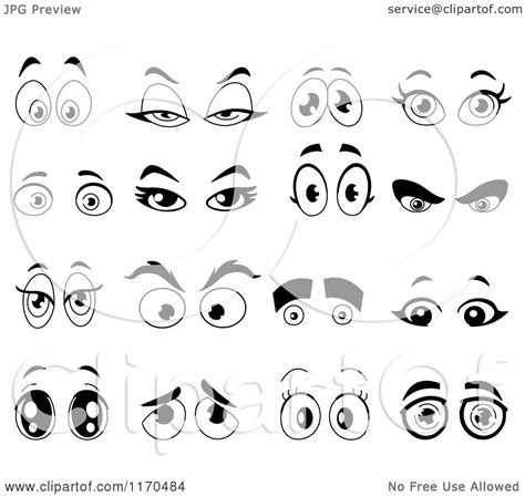 Cartoon Of Black And White Pairs Of Eyes Royalty Free Vector Clipart