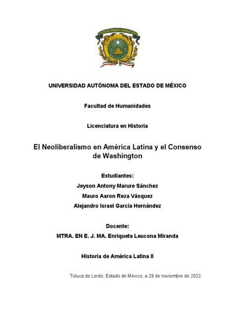 El Neoliberalismo En América Latina Y El Consenso De Whasinton Descargar Gratis Pdf