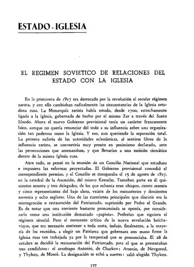 EL RÉGIMEN SOVIÉTICO DE RELACIONES DELESTADO CON LA IGLESIA ESTADO IGLESIA